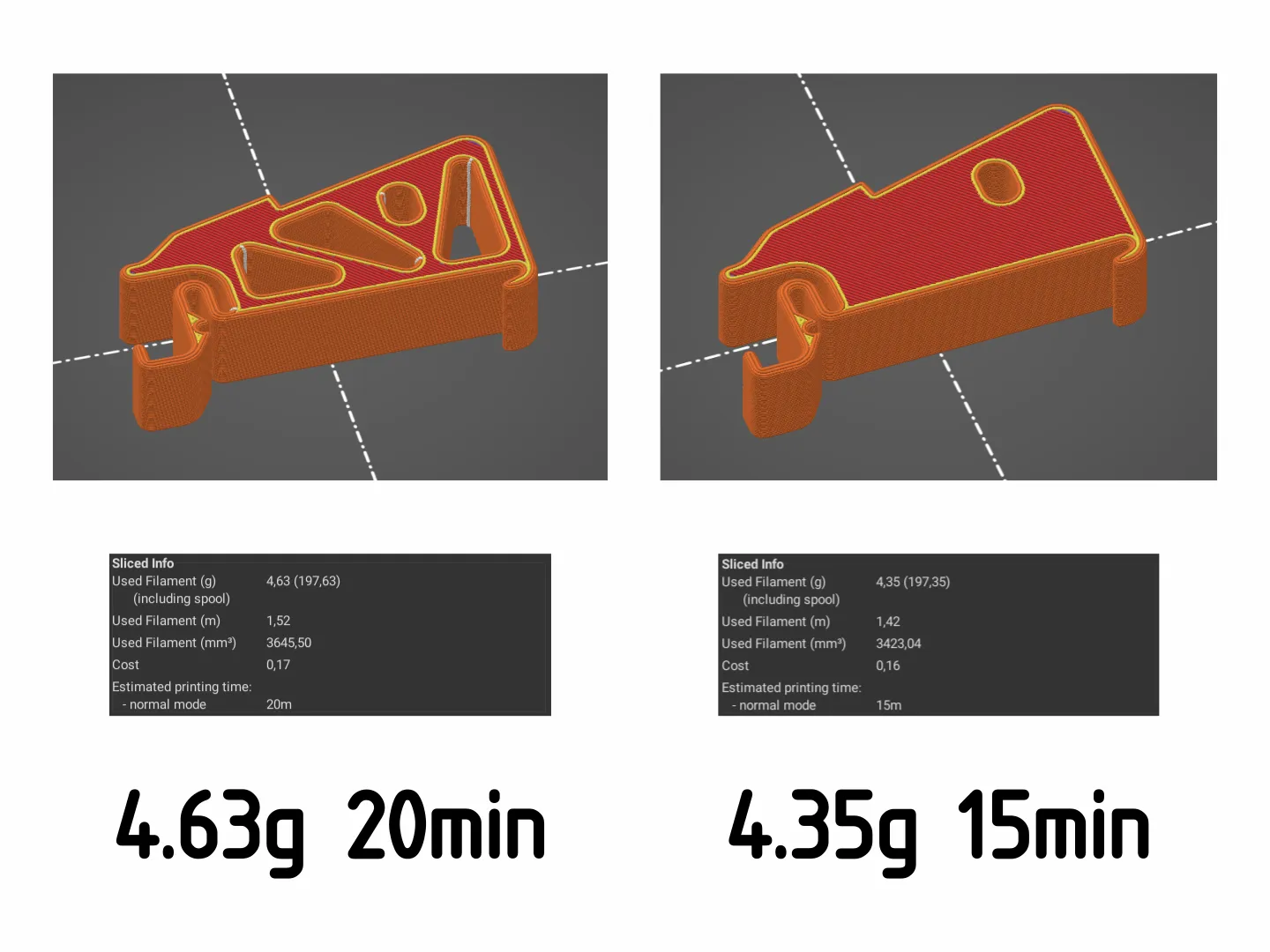 Сравнение времени печати для детали с отверстиями и без
